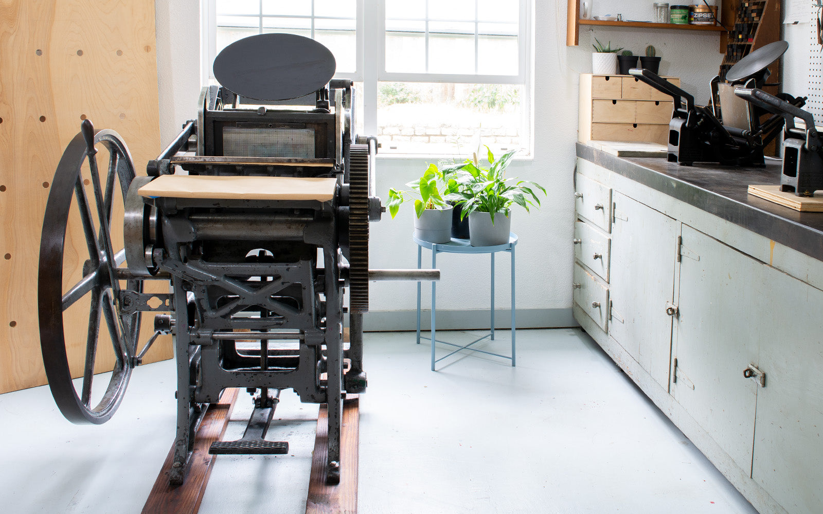 Antique printing presses in a letterpress studio